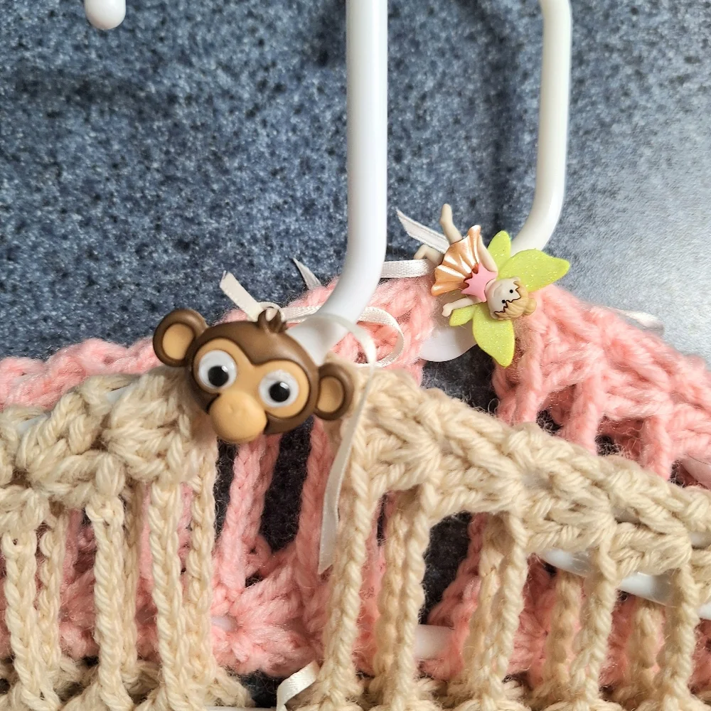 Handmade, Crocheted Children's Hangers With Animals, Cars, & Bows, Bundle of 10